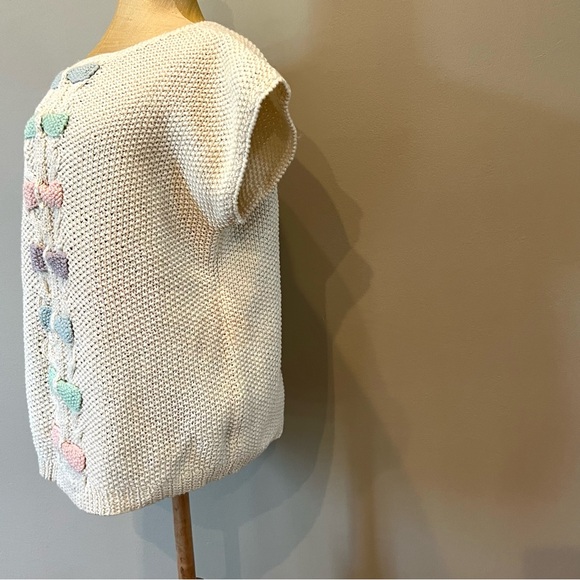 VTG Coquette Bow Pastel Sweater Ivory Sz M Chunky Textured Knobby Knit - Picture 4 of 11